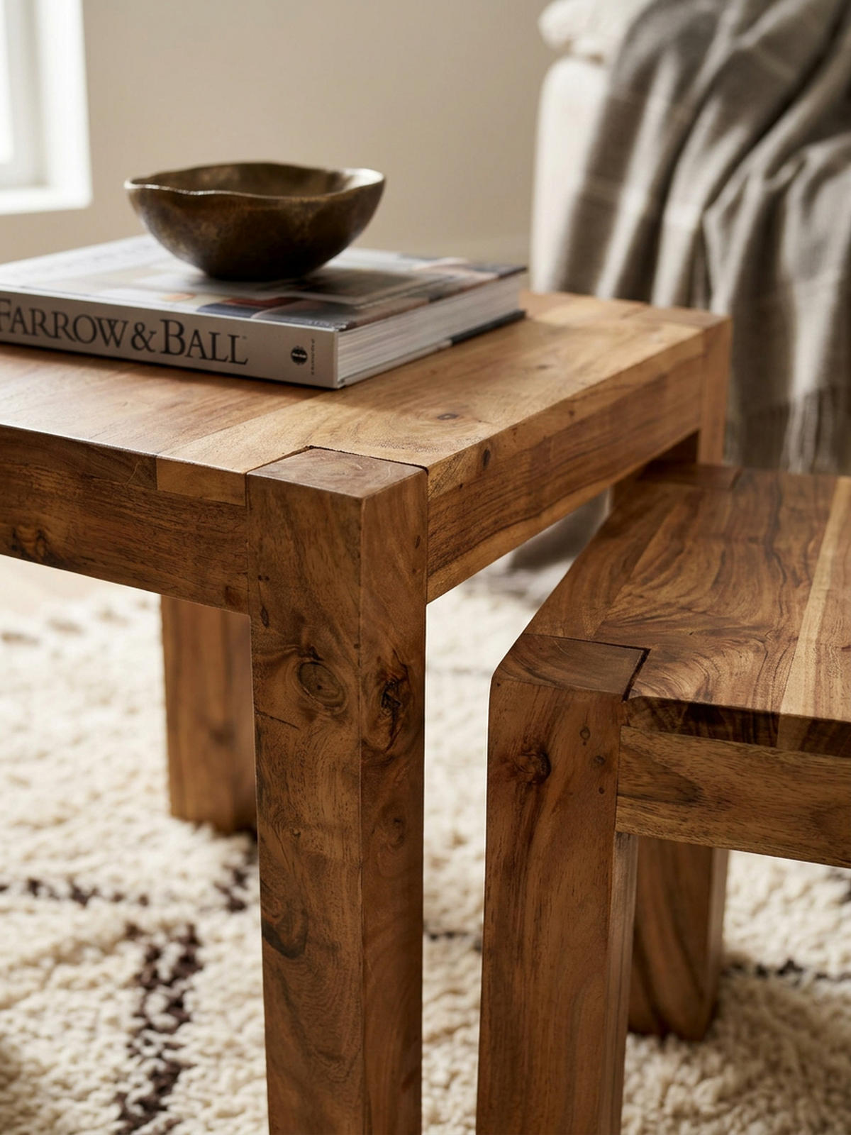 BEISTELLTISCH 3er Set Massivholz Platzsparend Landhausstil NAKO, Braun 50x36x45 cm - Braun, Holz (36/50/45cm) - KADIMA DESIGN