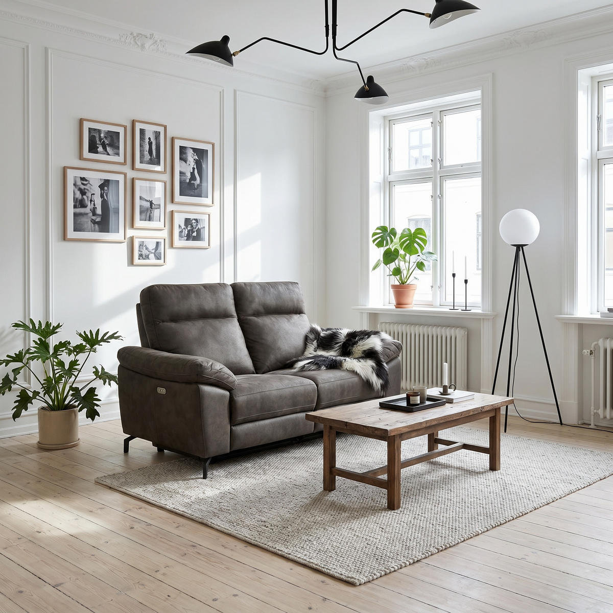 ZWEISITZER-SOFA Mikrofaser Braun (Taupe) - Taupe/Schwarz, Leder/Textil (162/101/96cm) - Furnhouse