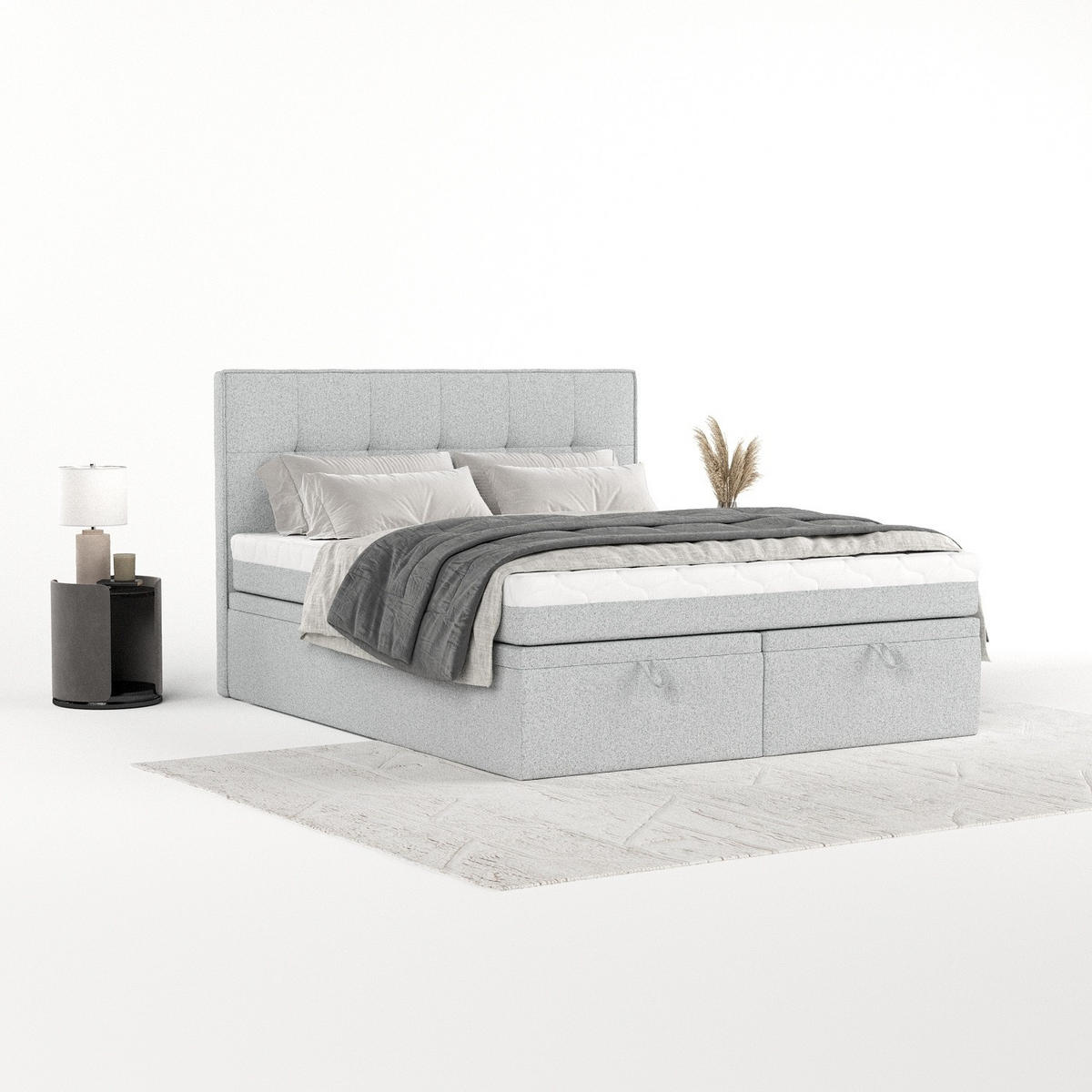 BOXBETT Arivo 160/200 cm Hellgrau im Riva Stoff - Hellgrau/Schwarz, Holz/Holzwerkstoff (160/200cm) - AltaBeds