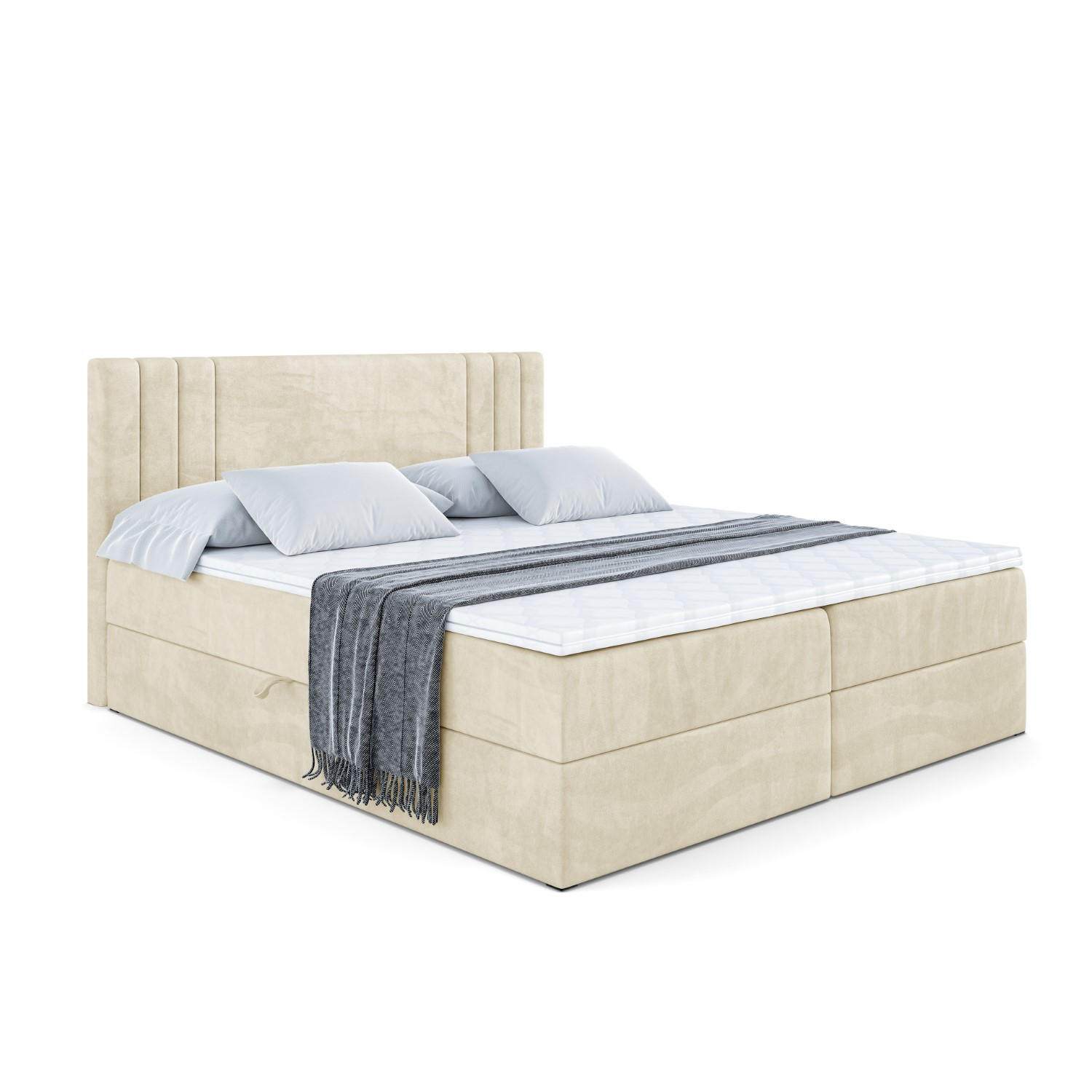 ALTDECOR AMERICKÁ postel s matrací H3 a lamelovým roštem – IDRIKO – 120 × 200 cm, béžová