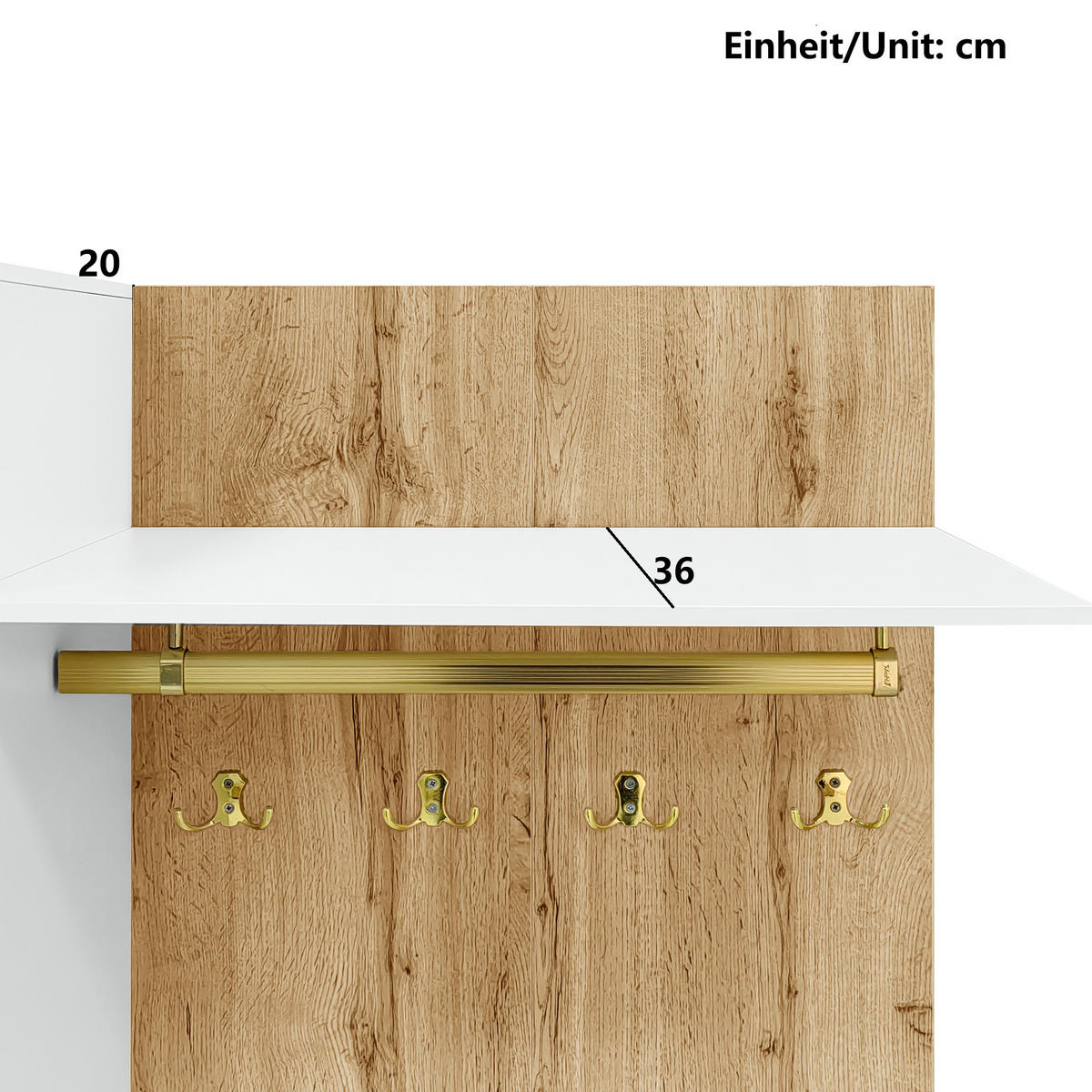 GARDEROBEN-SET 110 cm in Weiß/Holz mit Spiegel Rattan-Optik - Naturfarben, Holzwerkstoff (110/190/38cm) - Urban Meuble