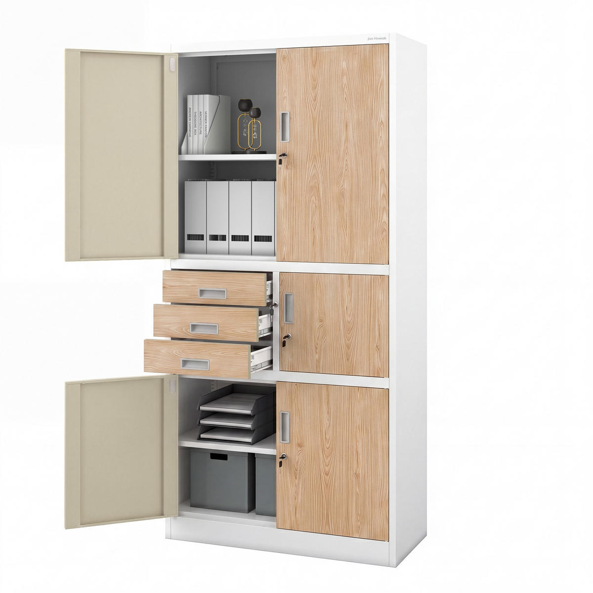 AKTENSCHRANK FILIP II 185x90x40 cm - Weiß/Sonoma Eiche, Metall (90/185/40cm) - Jan Nowak