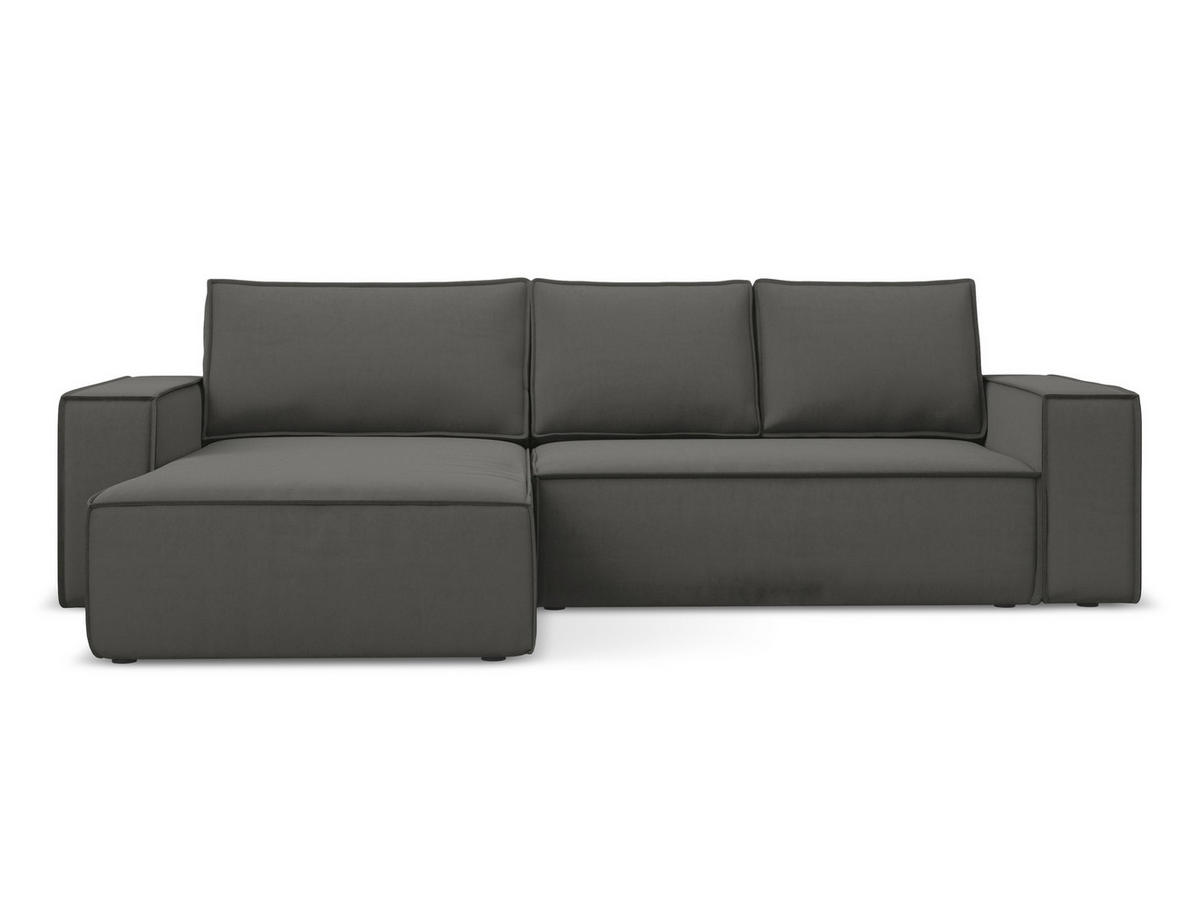 ECKSOFA mit Schlaffunktion Samt Stoff Grau - Dunkelgrau/Schwarz, Kunststoff/Textil (185/290cm) - Makamii