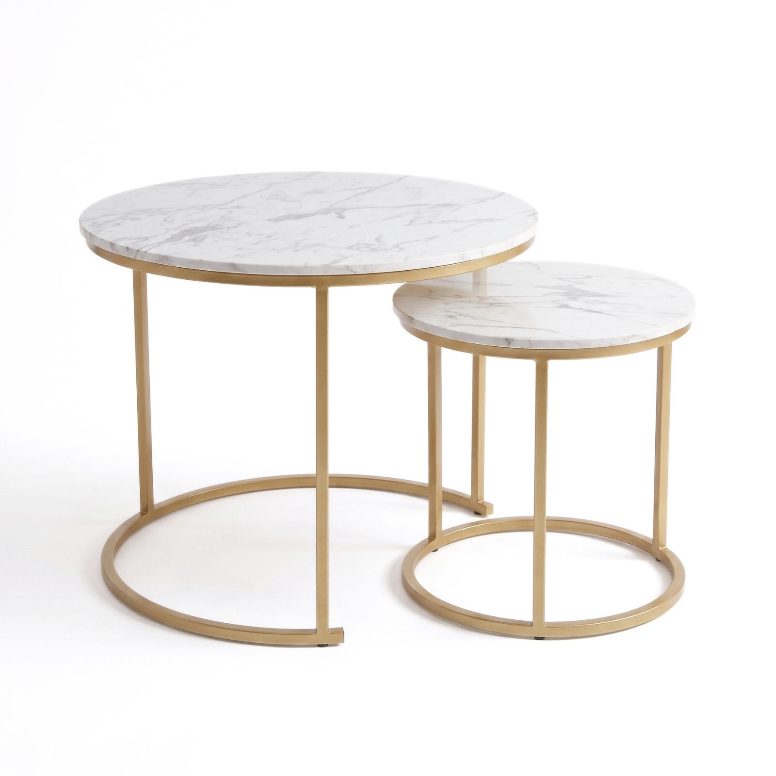 COUCHTISCH 2er-Set rund Gold, Weiß - Weiß, Metall (60/60/50cm) - SCENA LIVING