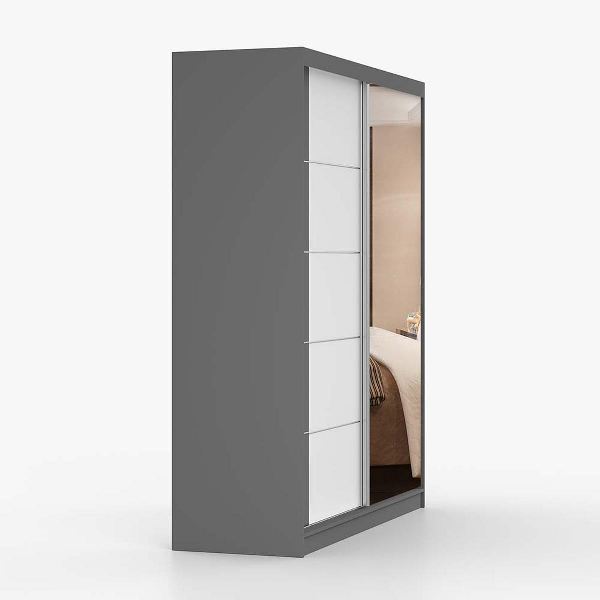 SCHWEBETÜRENSCHRANK 183/218/61 cm 2-türig Bella 03 Grau, Weiß - Alufarben/Weiß, Glas/Holzwerkstoff (183/218/61cm) - imoebel24