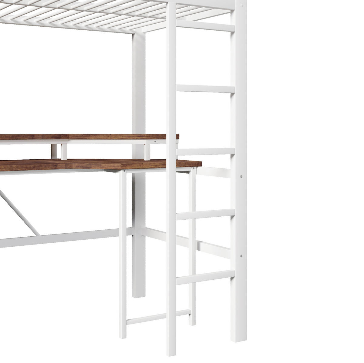 HOCHBETT 90/200 cm Weiß mit LED und Schreibtisch ohne Matratze - Weiß, Metall (90/200cm) - MIVRAY