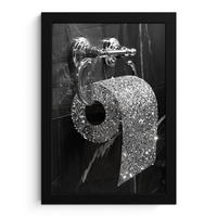 GERAHMTES BILD WC - Toilettenpapier - Schwarz und weiß - Glitter 20x30 cm - Silberfarben, Papier (20/30cm) - MuchoWow