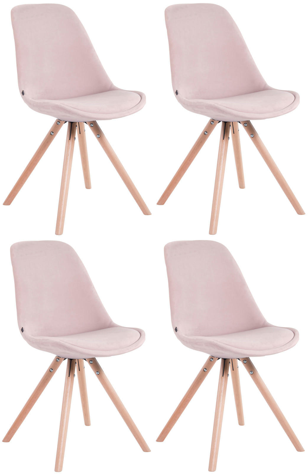 STUHL 4er Set Samt pink - Pink/Eukalyptusholzfarben, Holz/Textil (48/84/56cm) - CLP