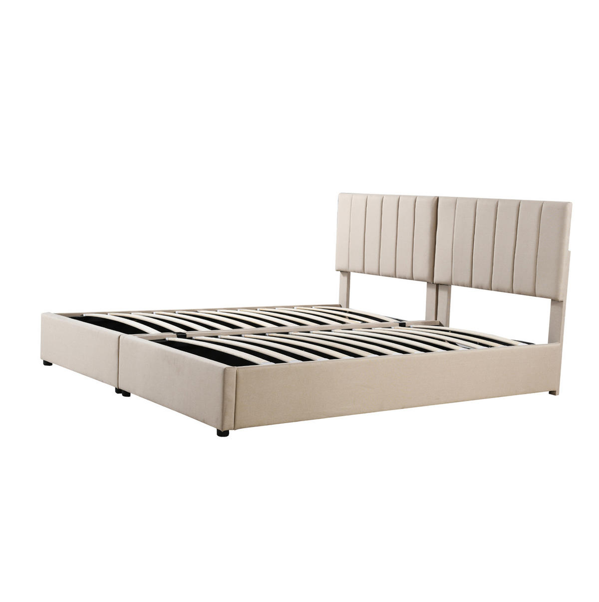 POLSTERBETT 180/200 cm aus Leinen mit Stauraum, Beige - Beige, Textil (180/200cm) - OKMYHOME