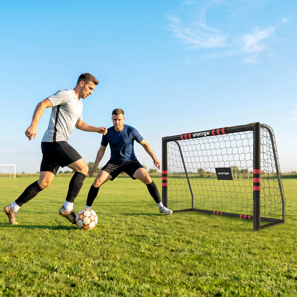 FUSSBALLTOR Metall PE Schwarz Rot - Schwarz, Metall (60/180cm) - SPORTNOW