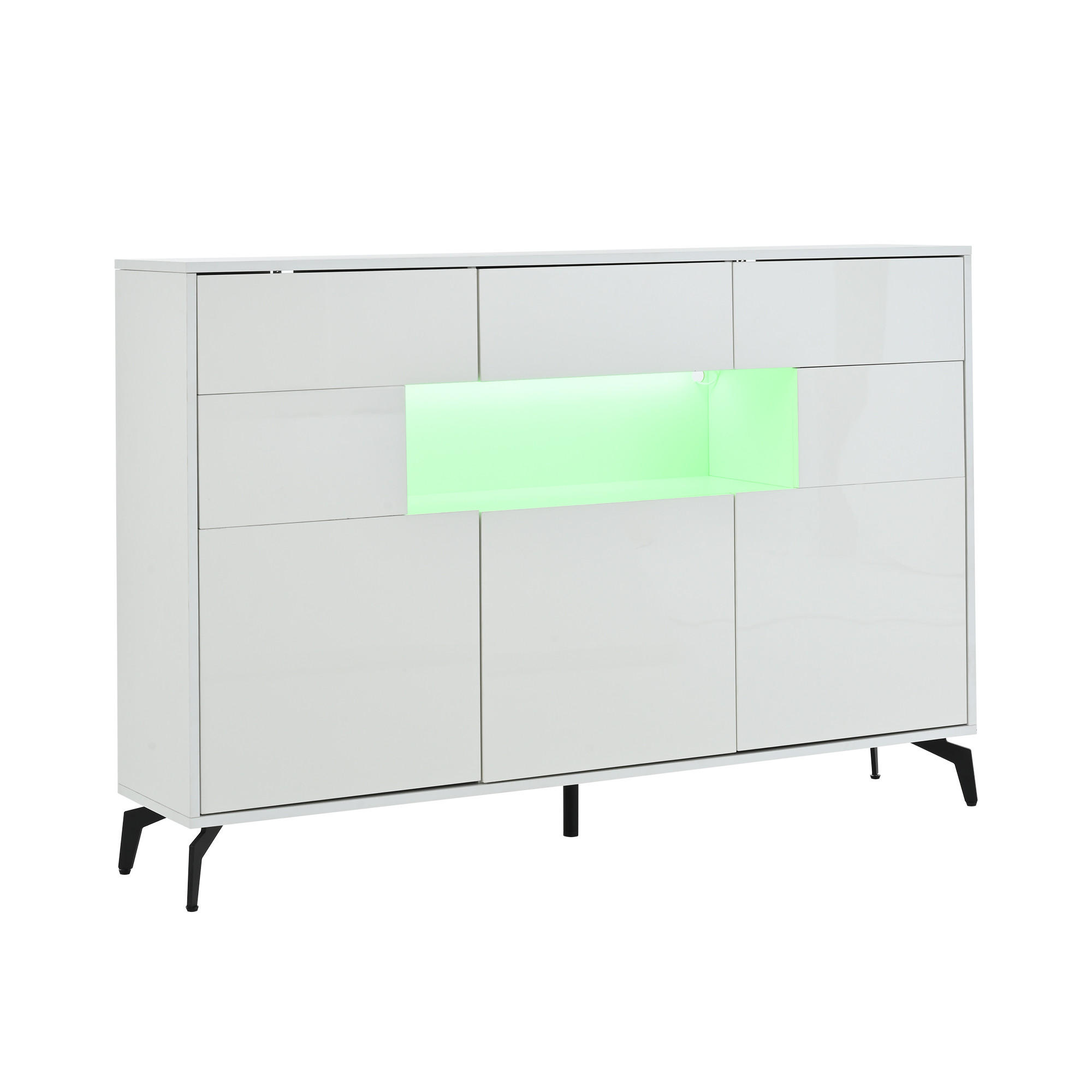 SIDEBOARD 140 cm Hochglanz-Kommode mit 3 Schubladen, 5 Schränken & LED-Lichtleiste Weiß - Weiß Hochglanz, Holzwerkstoff (140/94/30cm) - Urban Meuble