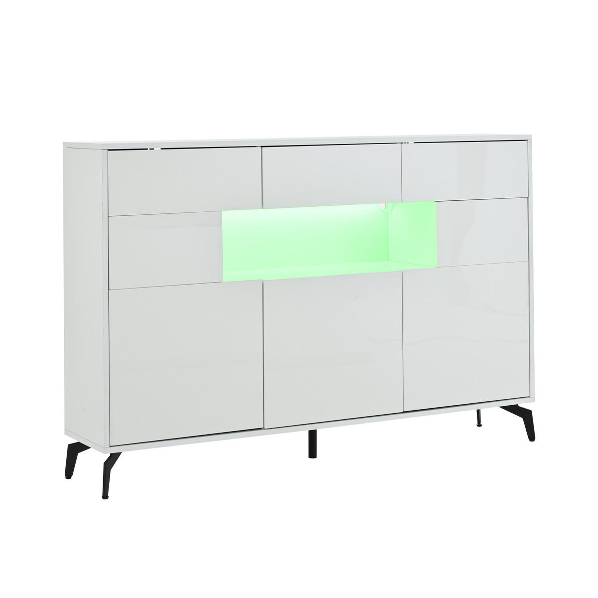 SIDEBOARD 140 cm Hochglanz-Kommode mit 3 Schubladen, 5 Schränken & LED-Lichtleiste Weiß - Weiß Hochglanz, Holzwerkstoff (140/94/30cm) - Urban Meuble
