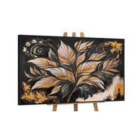 GEMÄLDE Goldene Blätter Schattenfugenrahmen Schwarz 140x100 cm - Schwarz, Holz (140/100cm) - YS-art gallery