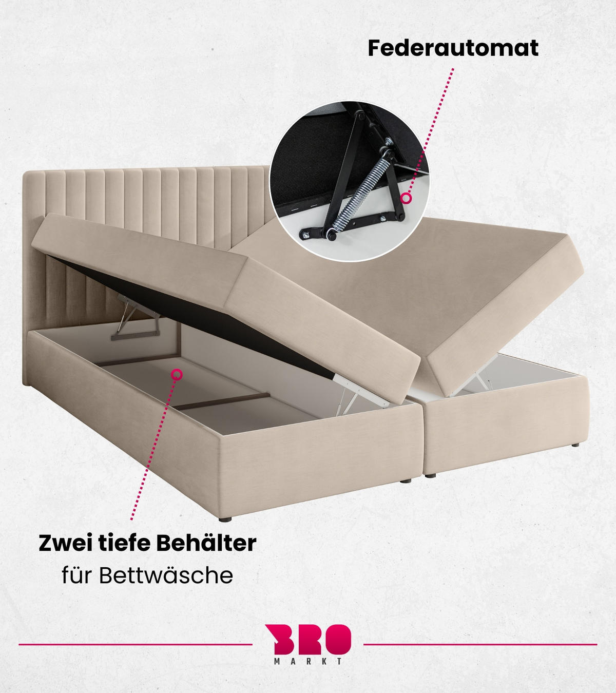 BOXBETT Dream mit Topper 140/200 Ecru - Ecru, Holzwerkstoff/Textil (140/200cm) - Bromarkt