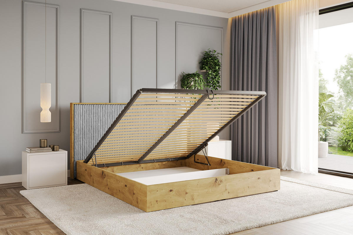 POLSTERBETT mit Bettkasten und Lattenrost, Boxbett mit Kopftei und Stauraum mit Matratze H3/H4 - ENZO10 160x200 Grau - Grau, Holzwerkstoff/Textil (160/200cm) - ALTDECOR