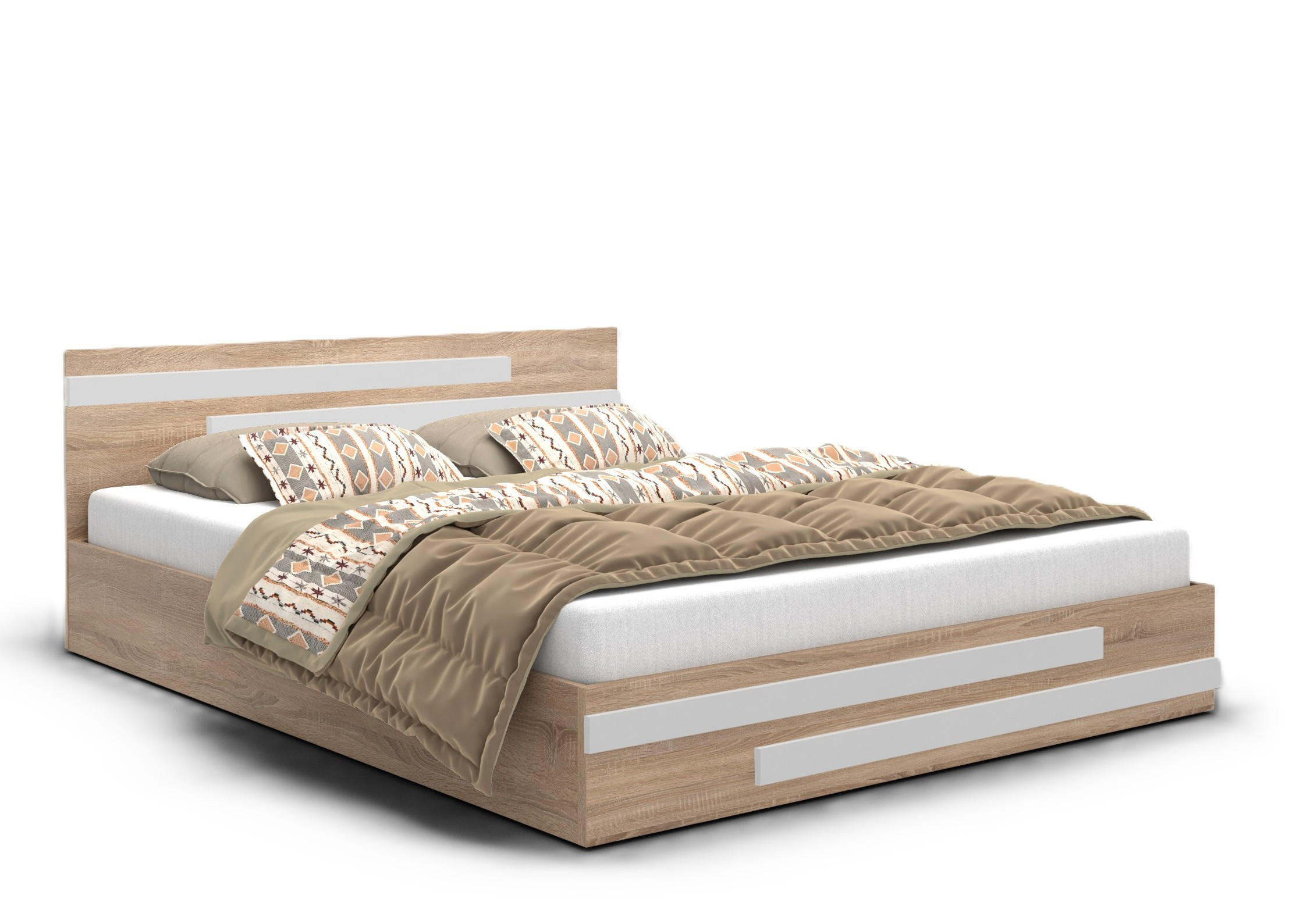 BETT Weiß ALDO BETA Laminat Sonoma Eiche 140x200 cm - Beige, Textil (140/200cm) - Sepro Meble
