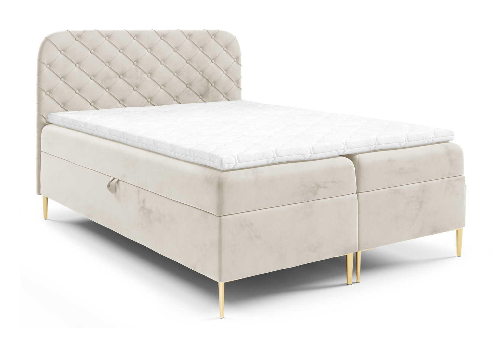 BOXSPRINGBETT 180x200 Elara, Chesterfield, 15 cm Beine, Matratze, Creme - Creme, Holz/Textil (180/200cm) - Emporius
