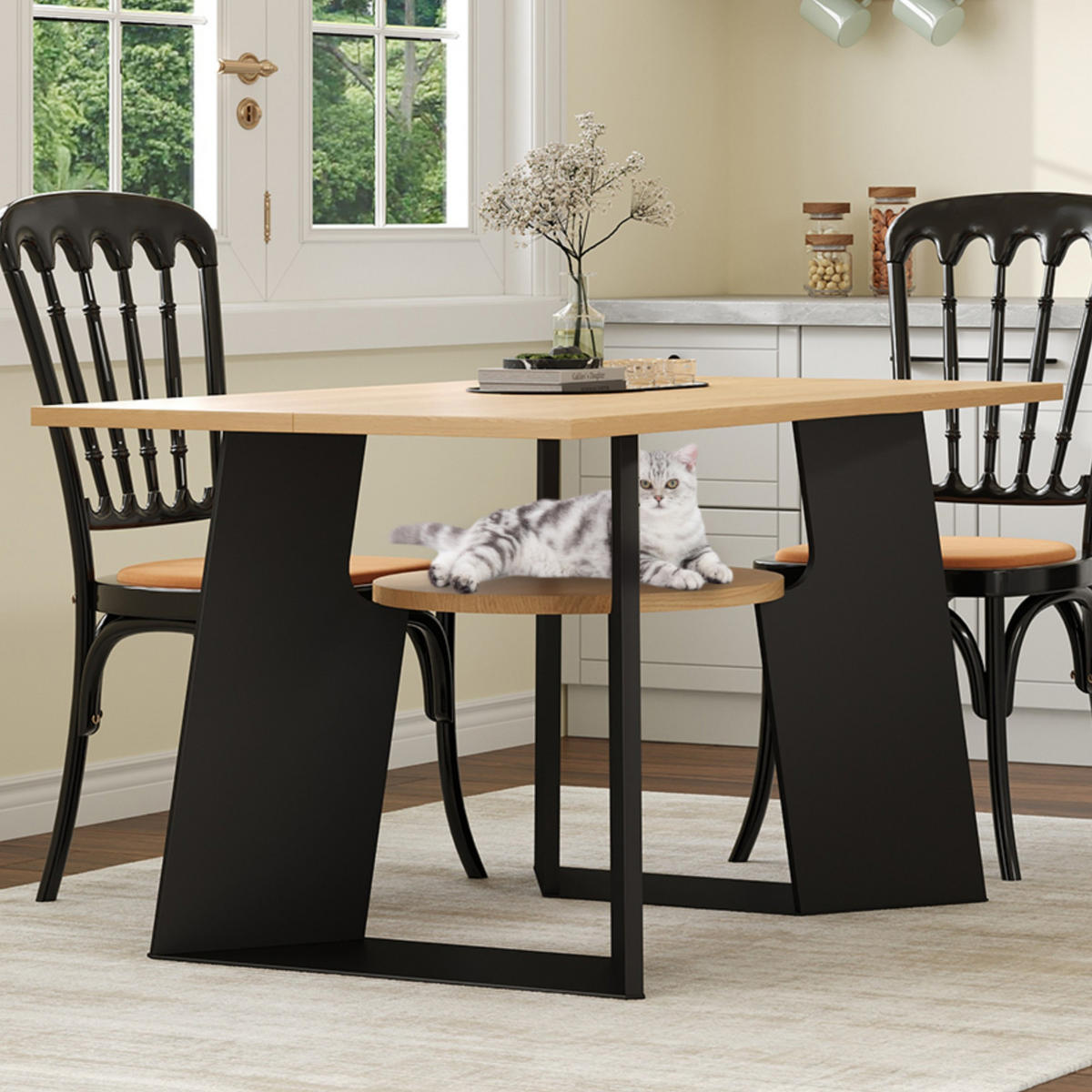 KÜCHENTISCH 130x85x75cm Naturholz-Schwarz für 6 Personen Haustierbereich - Multicolor, Holz (130/85/75cm) - FLIEKS