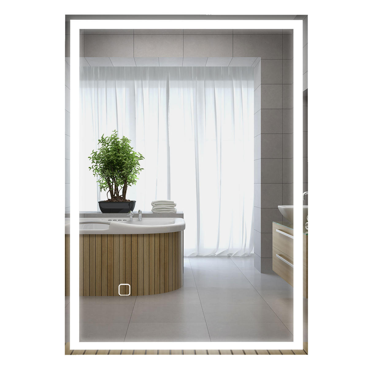 BADSPIEGEL, mit LED-Leuchte, 70 x 50 cm, beschlagfrei, mit Touchschalter, IP44 - Silberfarben, Glas (70/4/50cm) - HOMCOM