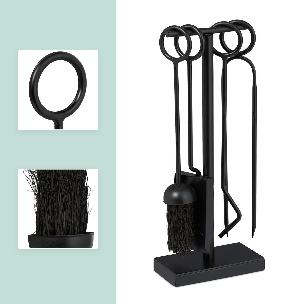 5-DIELNA súprava na krb - čierna, kov/textil (17/42/9cm) - Relaxdays