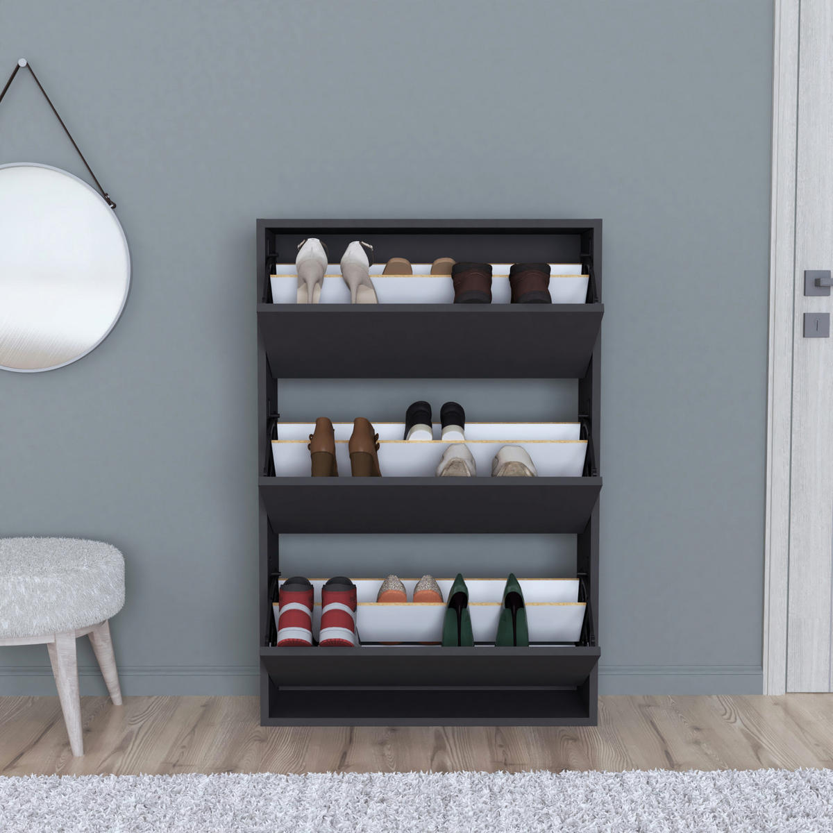 SCHUHKIPPER Aurskog - Anthrazit, Holzwerkstoff (73.5/110/24cm) - [en.casa]