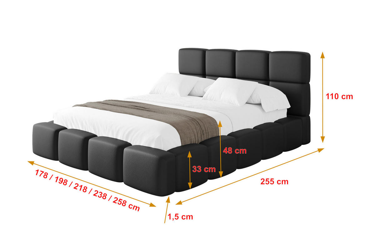 POLSTERBETT mit Bettkasten und Lattenrost, Bett mit Matratze H3/H4, Kopfteil, Boxbett, Doppelbett mit Stauraum - NATA 120x200 Schwarz - Schwarz, Holzwerkstoff/Textil (120/200cm) - ALTDECOR