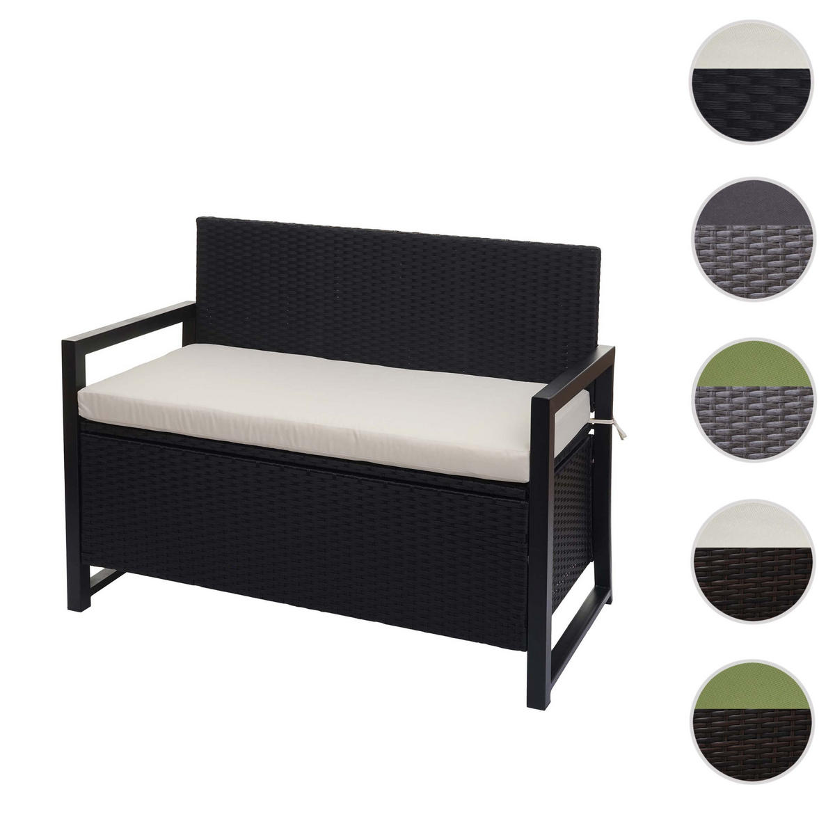 POLY-RATTAN 2ER SITZBANK Anthrazit, Cremeweiß - Anthrazit/Weiß, Kunststoff (117/87/57cm) - MCW