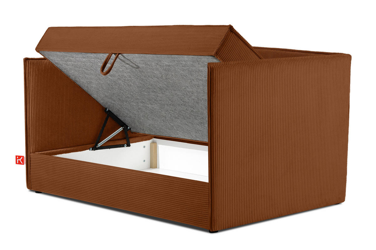 JUGENDBETT ROTI Einzelbett mit Bettkasten, 90x200cm, Bett mit Bonellmatratze, mit Rückenlehne - Rot/Schwarz, Holz/Holzwerkstoff (92/200cm) - KONSIMO®