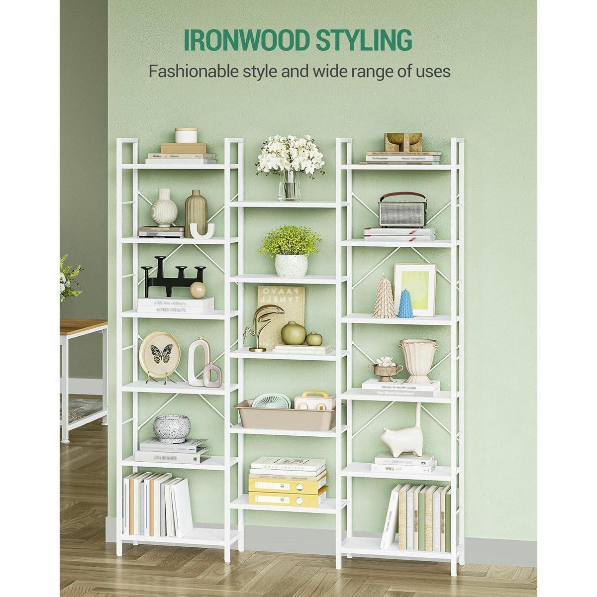 BÜCHERREGAL 6 Etagen Standregal 17 Fächer Weiß 24 x 152 x 186 cm - Weiß, Holzwerkstoff (152/186/24cm)
