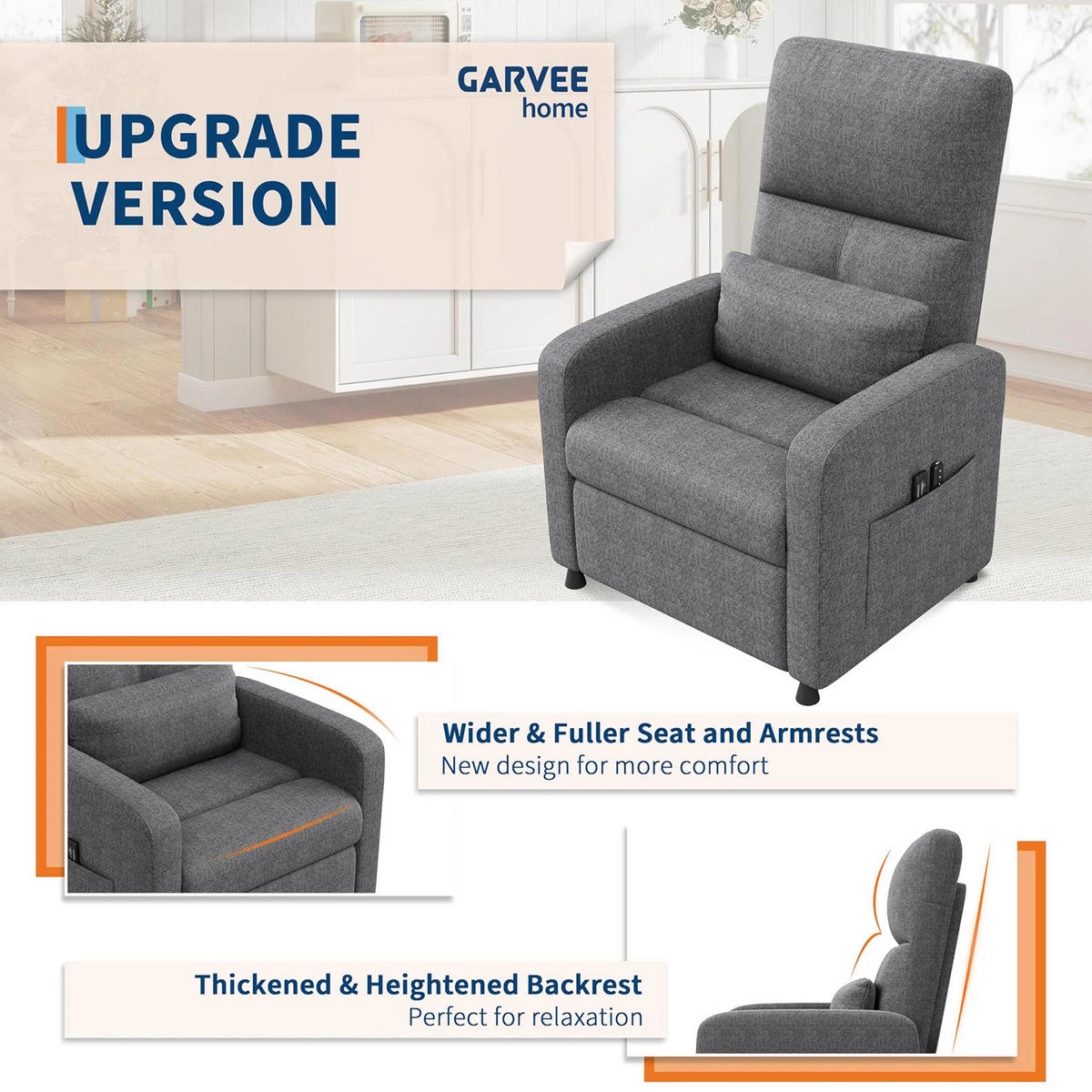 RELAXSESSEL elektrisch Massage Wärme USB Rückenlehne - Grau, Textil (67/108/74cm) - Kaket