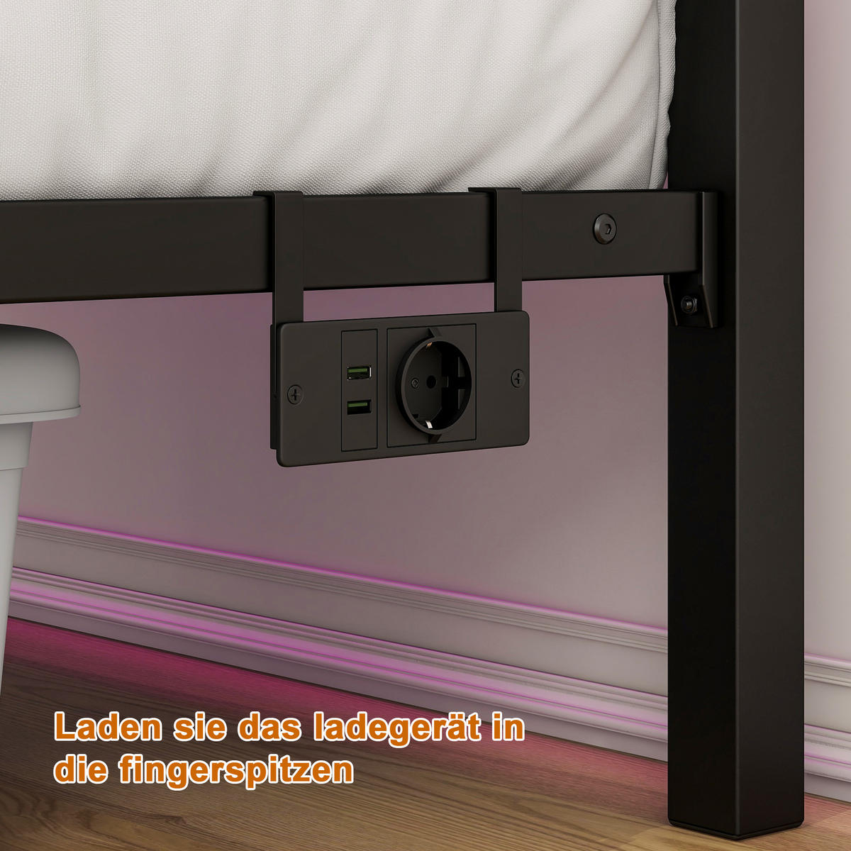 METALLBETT 120x200 cm LED USB Kopfteil - Dunkelbraun, Holzwerkstoff (120/200cm) - LEBENLANG