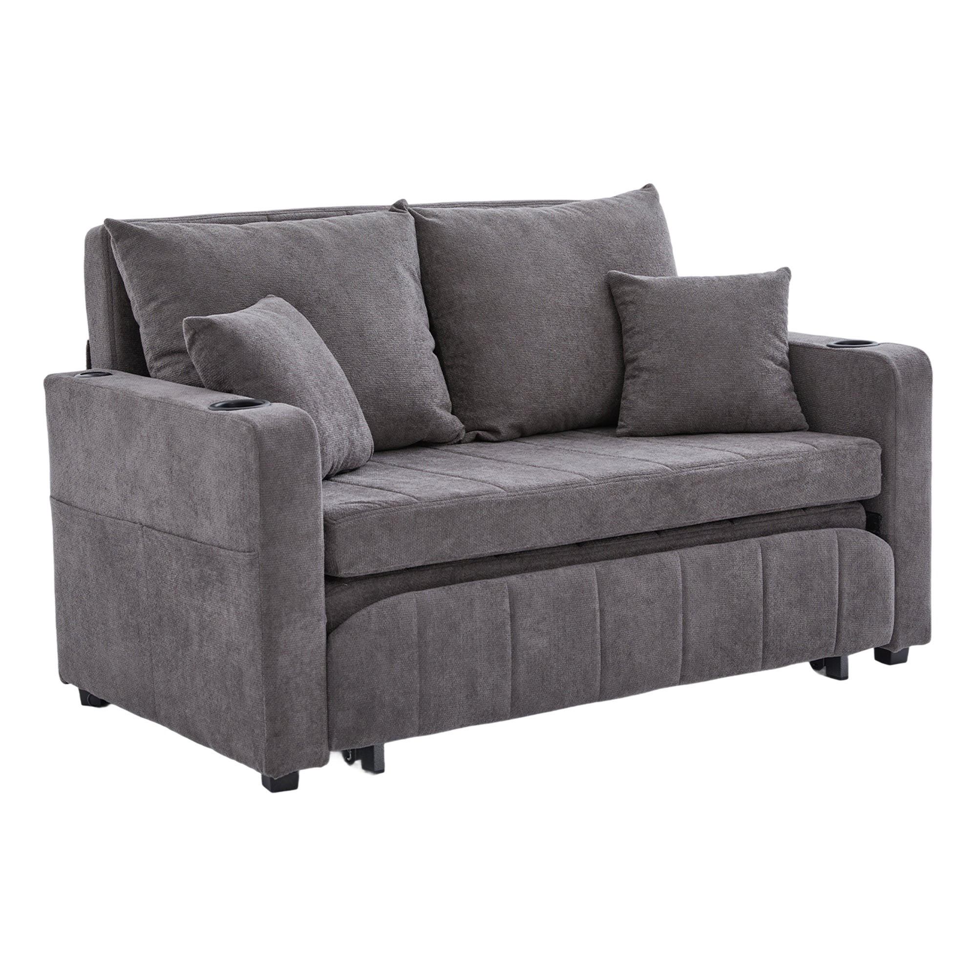 SCHLAFSOFA aus chenille mit bettfunktion, usb-anschluss & becherhaltern - Grau, Textil (139/83/73cm) - Urban Meuble