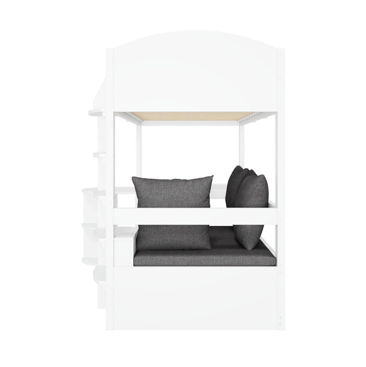 HOCHBETT 90/200 cm aus Massivholz mit Sofa und ausziehbarem Schreibtisch - Weiß, Holzwerkstoff (90/200cm) - Flora Grace