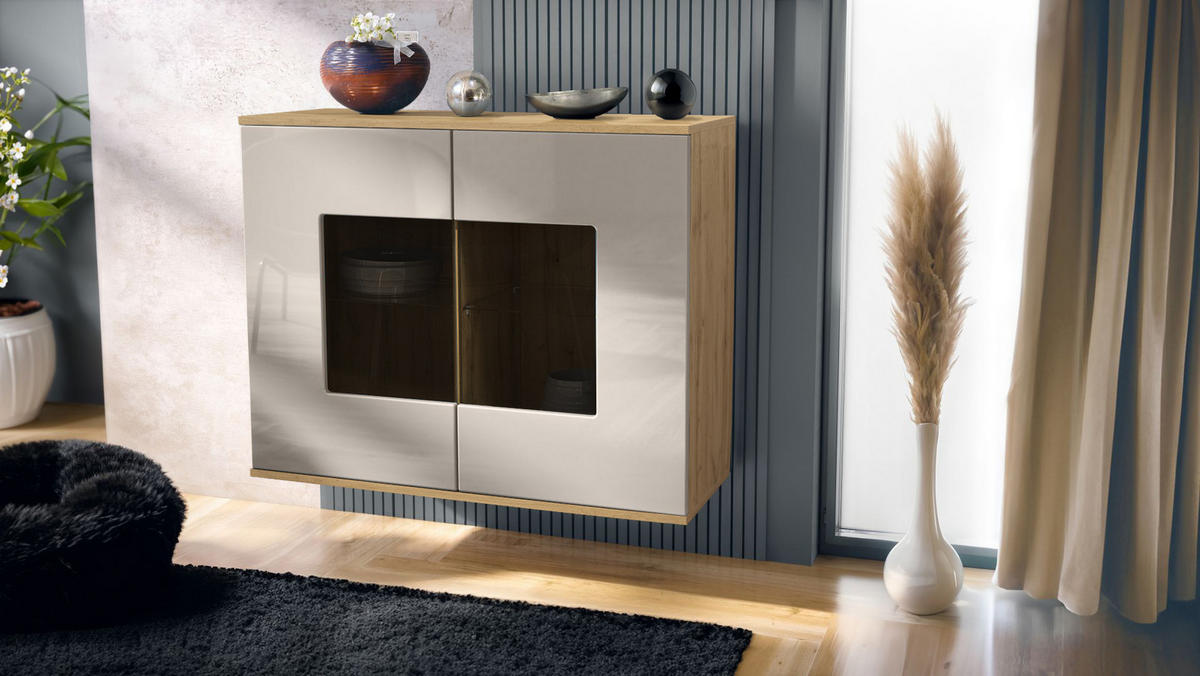 KOMMODE Grömitz Sandgrau Hochglanz - Sandfarben, Holzwerkstoff (92.5/73.5/35cm) - Vladon