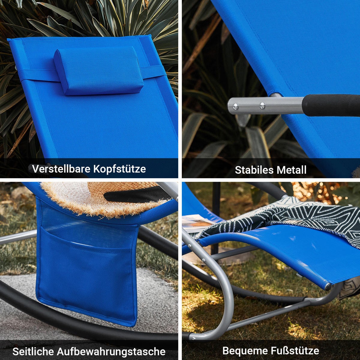 SONNENLIEGE blau - Blau, Metall (63/83/150cm) - SoBuy