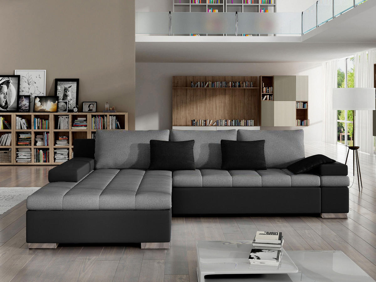 ECKSOFA Bangkok, Seite: Links - Silberfarben/Grau, Holz/Textil (310/175cm) - MIRJAN24