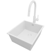 UNTERBAUSPÜLE GRANIT London, 2-er set Alles Weiß 41/47 cm 1 Becken + Küchenarmatur 40/20 cm + Ablauf-Set ab 45er Unterschrank - Weiß, Kunststoff (41/20/47cm) - Primagran