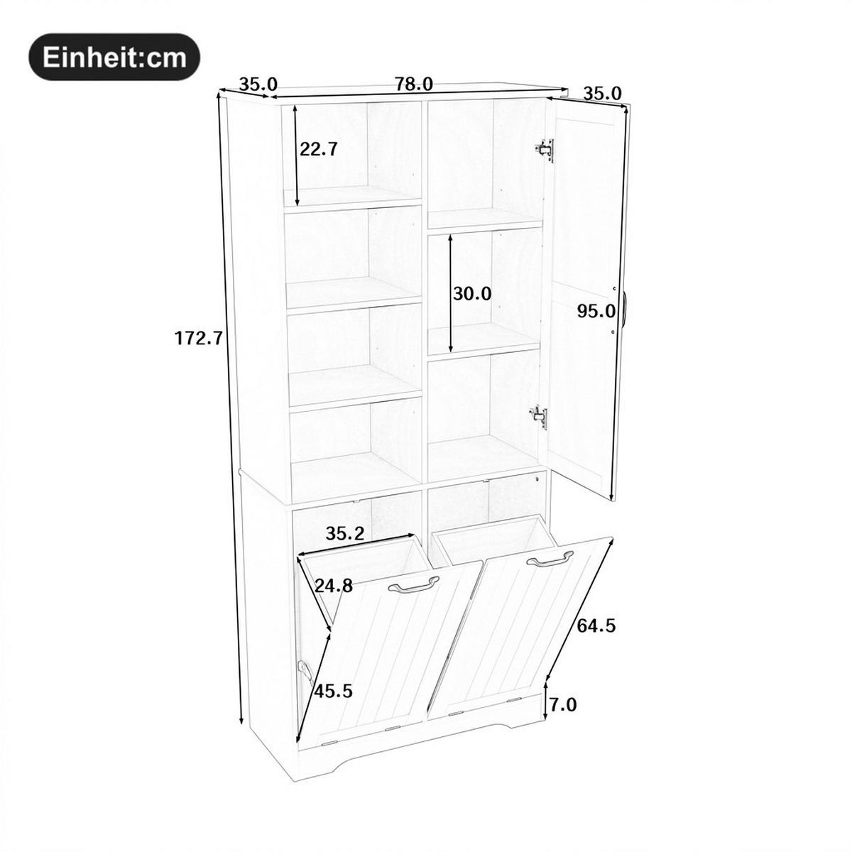HOCHSCHRANK 78/35/172.7 cm Grau mit doppelter Wäschekorb und 4 offene Fächer - Grau, Holz/Holzwerkstoff (35/172.7/78cm) - Oxeza