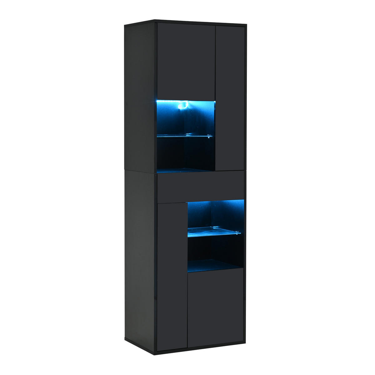 VITRINE 55/38/170 cm schwarz aus Spanplatte mit LED und Hochglanzfront - Schwarz, Holzwerkstoff (55/170/38cm) - OKWISH
