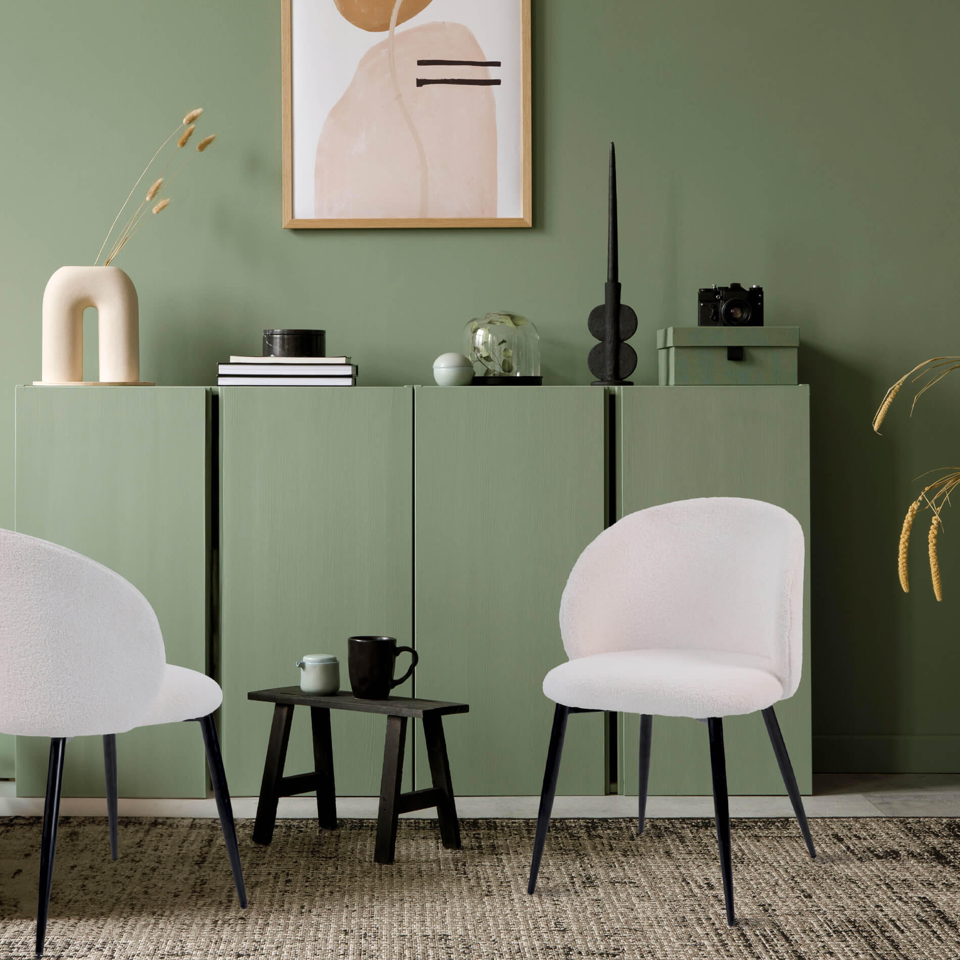 STÜHLE Teddy-Stoff Creme Schwarz, SET 2 Stück - Creme, Textil (56/81/54cm) - Mobili Rebecca