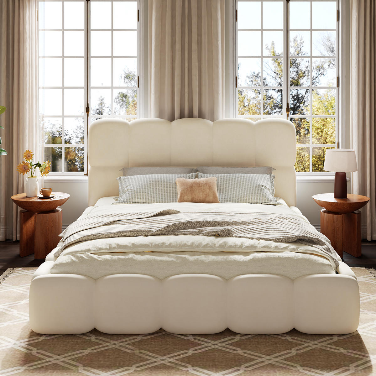 POLSTERBETT Beige Samt 180x200 Lattenrost gepolstertes Kopfteil - Beige, Textil (180/200cm) - FLIEKS