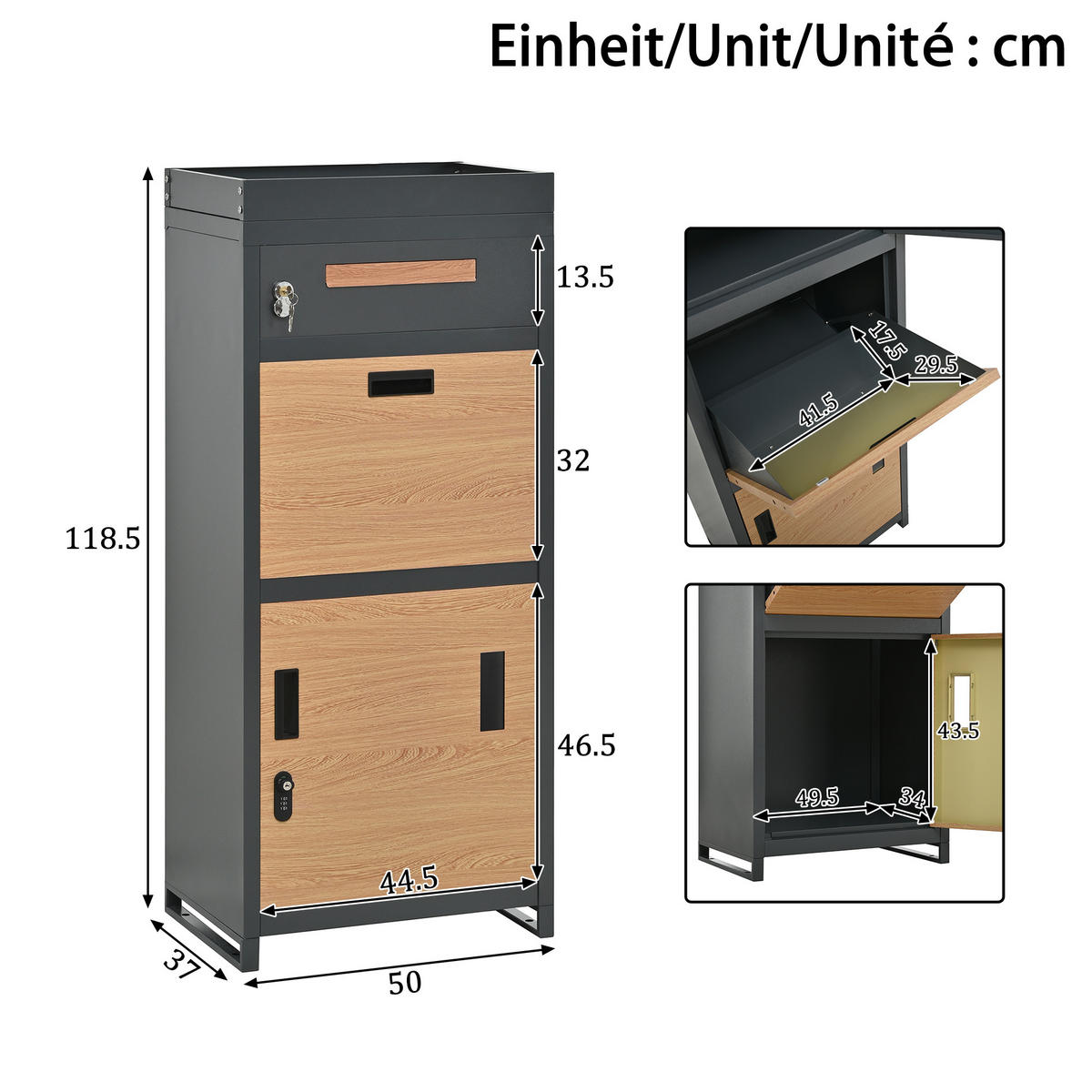 PAKETBRIEFKASTEN Mit Blumentrog Holzoptik/Grau - Braun, Metall (37/118.5/50cm) - ComfortXL