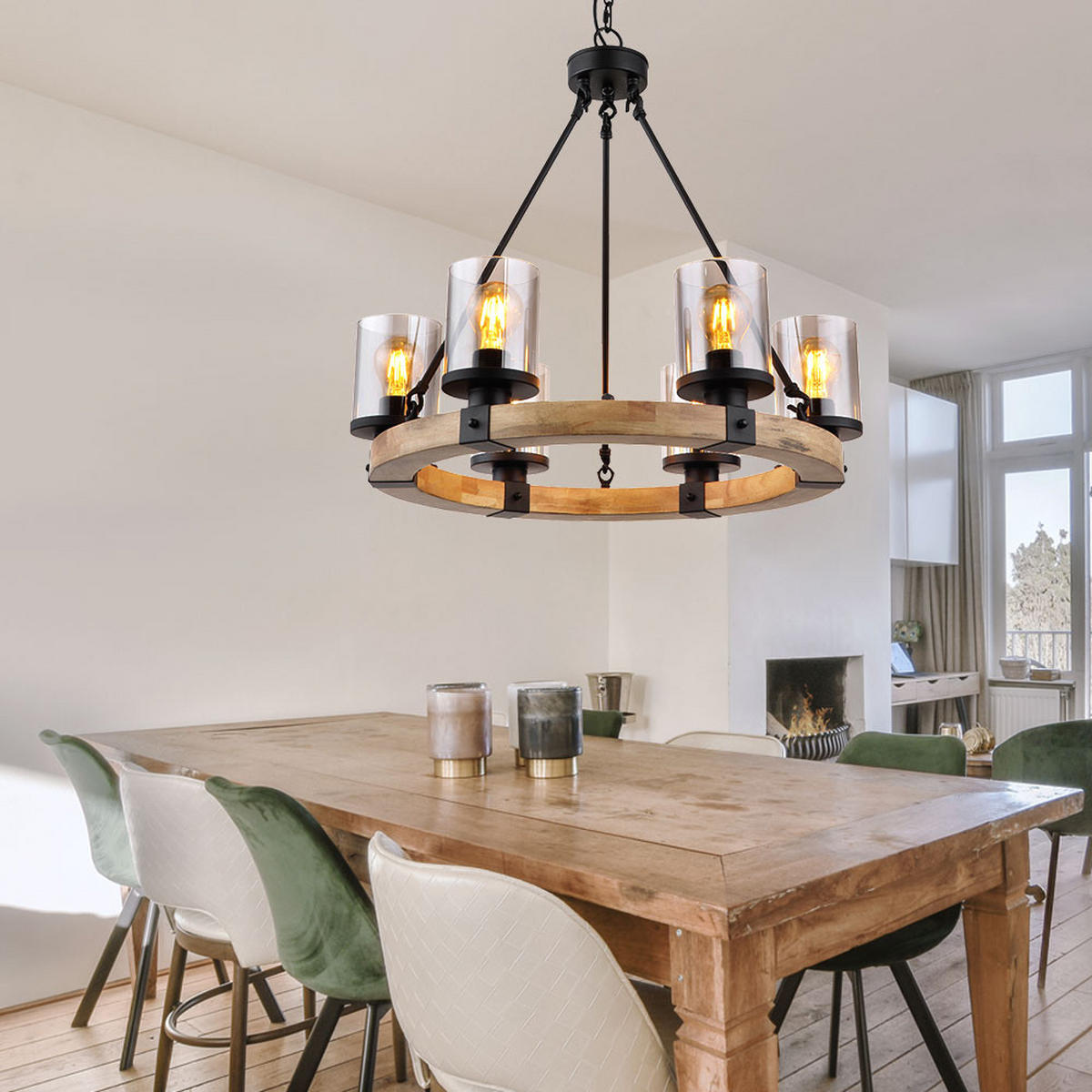 KRONLEUCHTER LILA Holzoptik Schwarz - Schwarz, Holz (59/59/98cm) - Globo Lighting