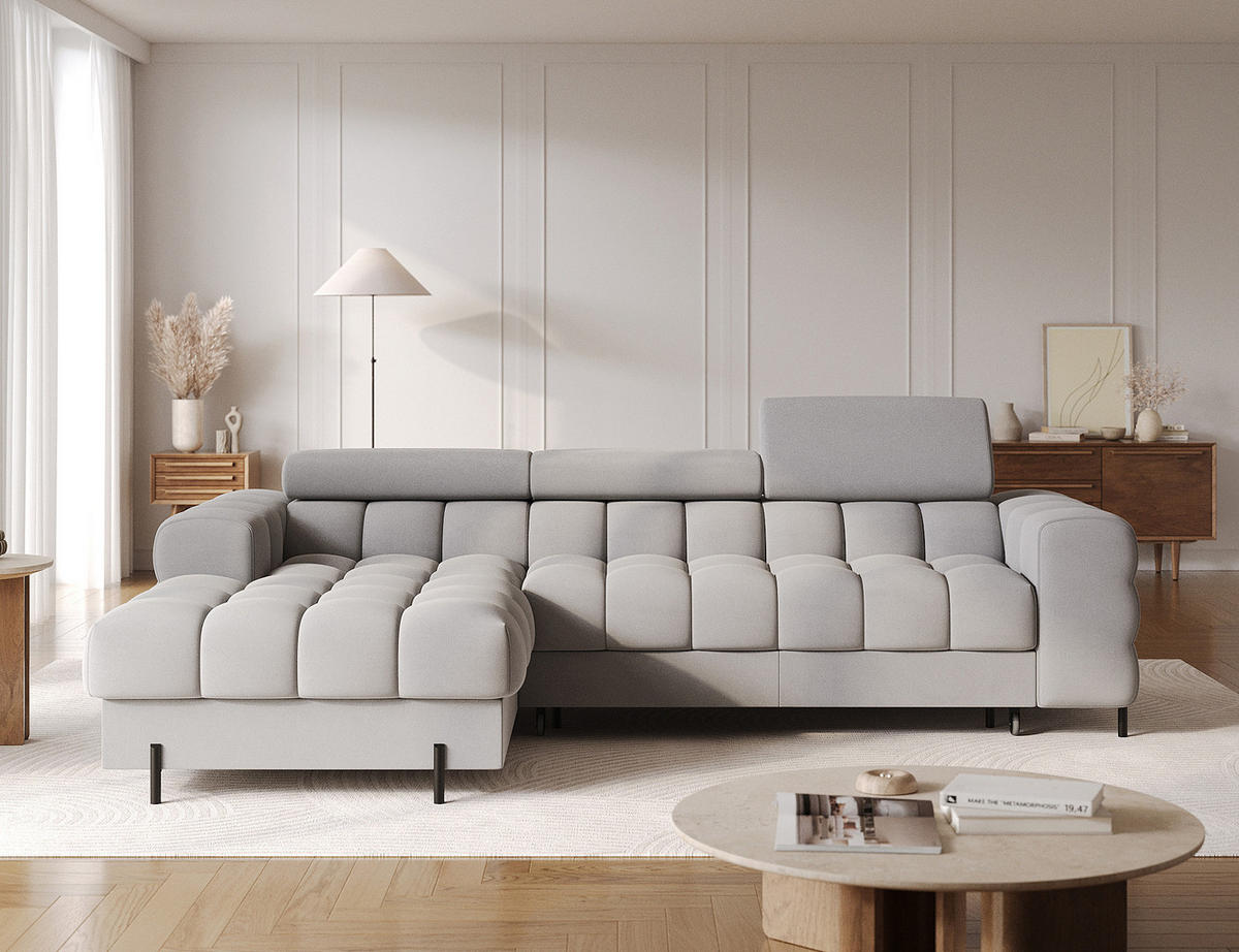 ECKSOFA FELRO mit Schlaffunktion, Bettkasten & verstellbaren Kopfstützen – Modernes Premium-Ecksofa in L-Form - Grau, Kunststoff (285/181cm) - Wohnideebilder