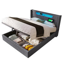 POLSTERBETT 140/200 cm aus Leinen mit LED USB-C und Stauraum Grau - Grau, Textil (140/200cm) - Modenvie