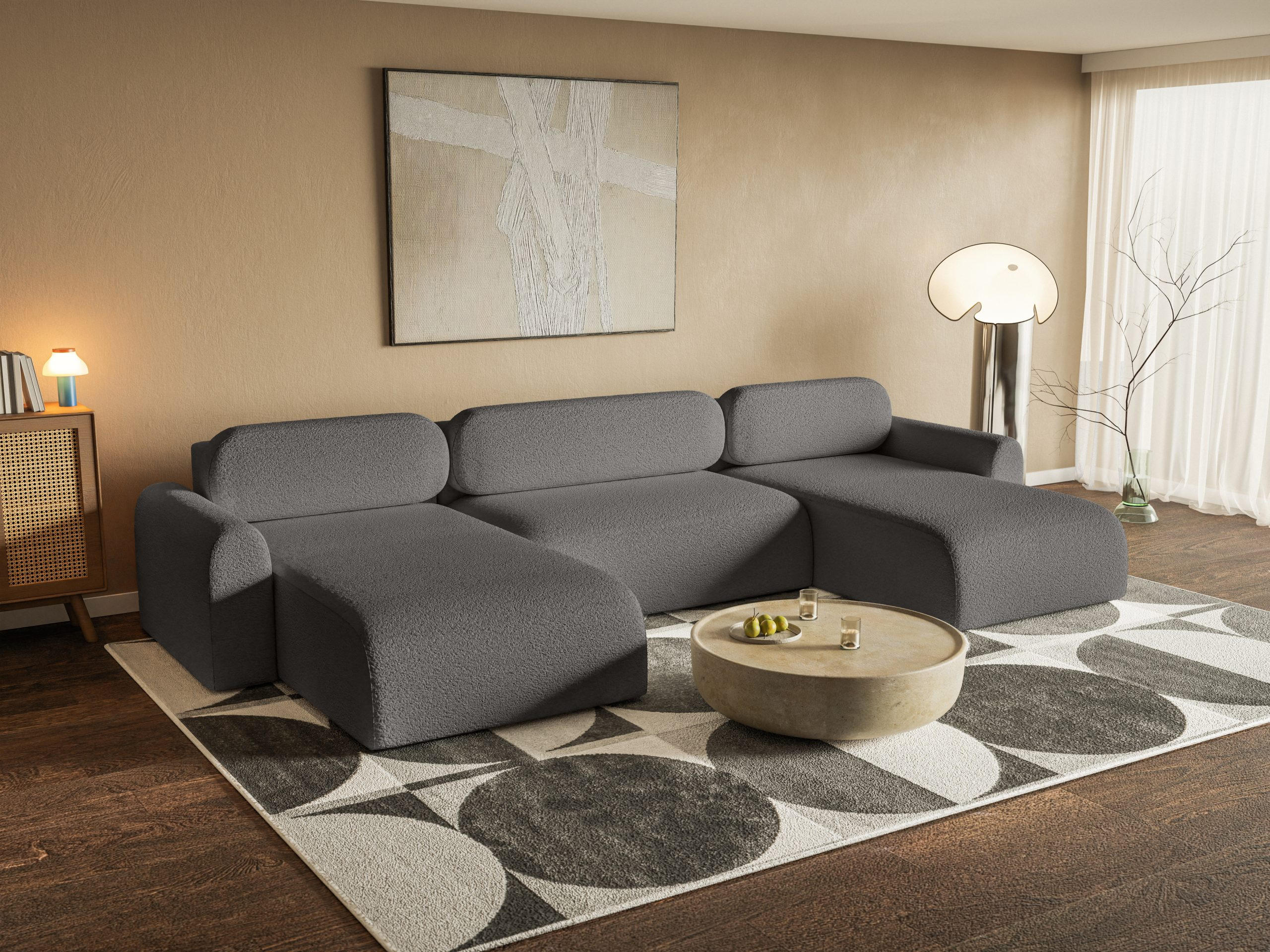 WOHNLANDSCHAFT Lome U mit Schlaffunktion, Graphit - Graphitfarben, Textil (386/70/185cm) - Fedve