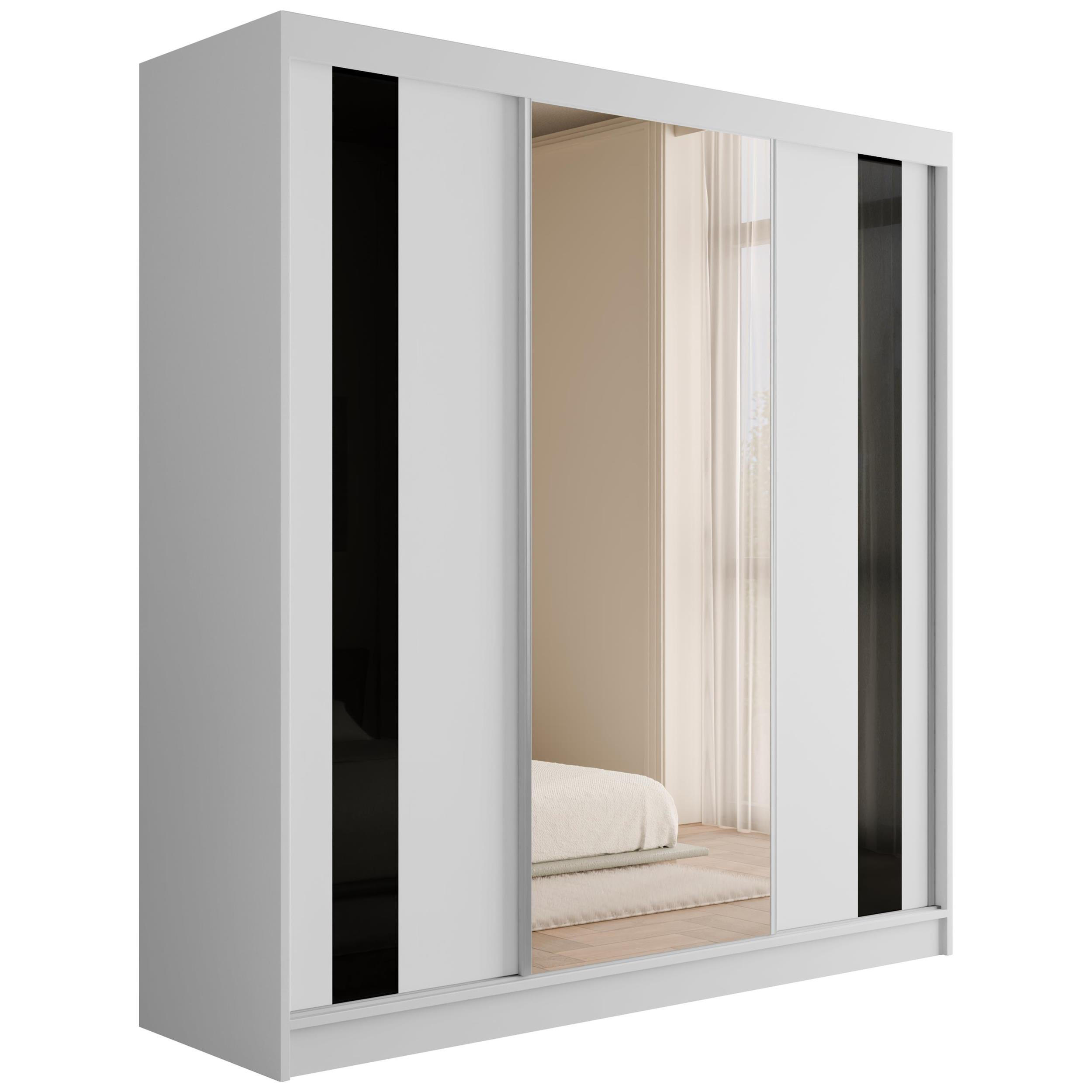 KLEIDERSCHRANK mit Spiegel V2-VITA 215x200 cm - Weiß - Weiß, Holzwerkstoff (200/215/61cm) - ALTDECOR