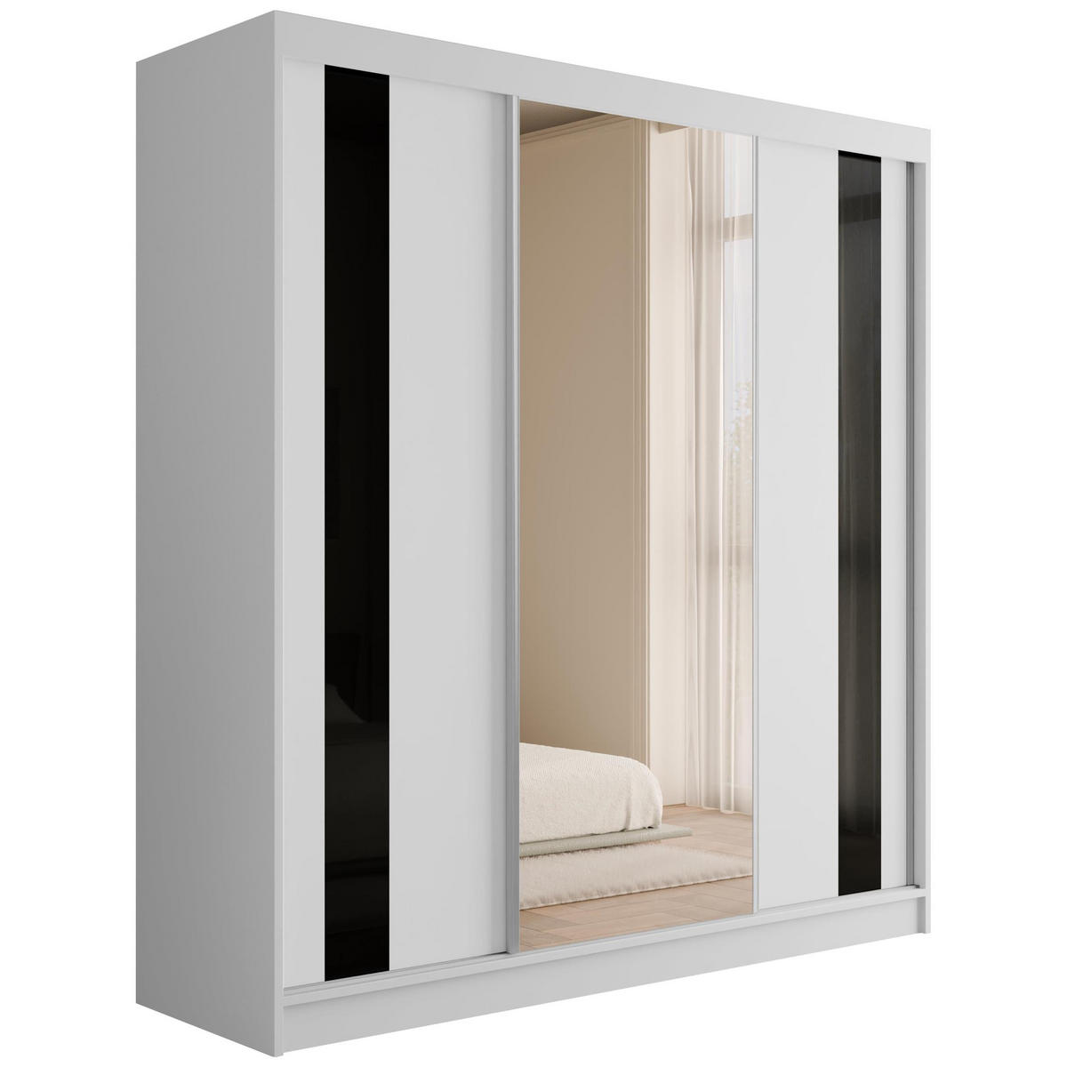 KLEIDERSCHRANK mit Spiegel V2-VITA 215x200 cm - Weiß - Weiß, Holzwerkstoff (200/215/61cm) - ALTDECOR