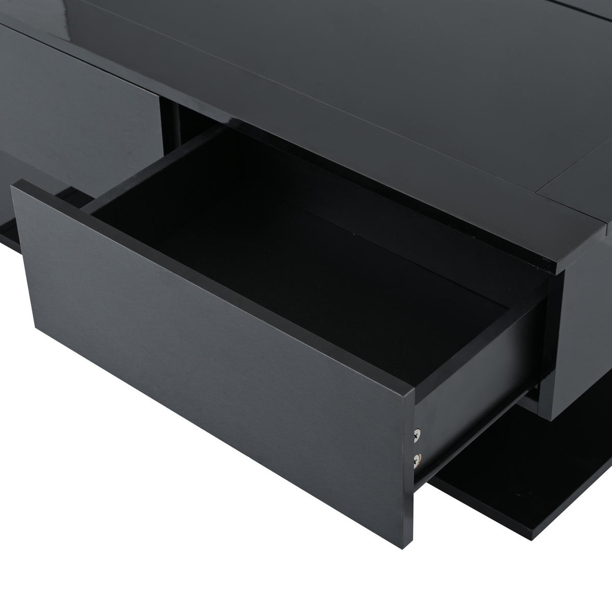 COUCHTISCH 100/50/35 cm mit 2 Schubladen, Glasplatte und LED-Beleuchtung in Hochglanz, Schwarz - Schwarz, Holzwerkstoff (100/50/35cm) - Redom
