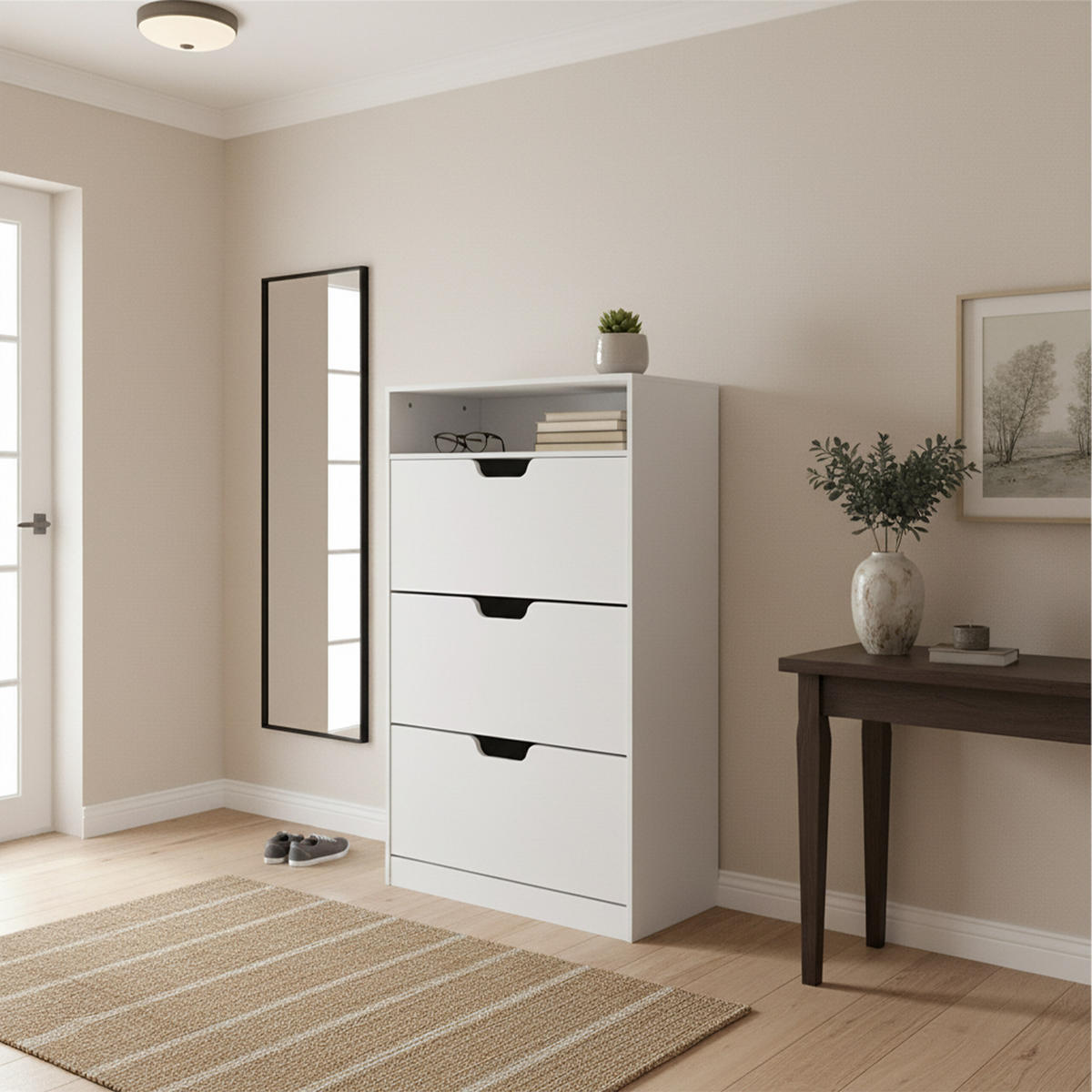 SCHUHSCHRANK - Weiß, Holzwerkstoff/Kunststoff (80/140/24cm) - Relaxdays